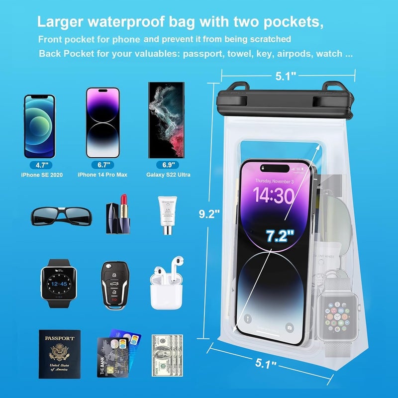 Kebrela Large Waterproof Phone Pouch Floating, Universal Waterproof Phone Case for iPhone 14 Plus 13 Pro Max 12 11 Samsung S23 S22 up to 7.2'', IPX8 Water Proof Cell Phone Dry Bag for Beach Swimming - Image 2